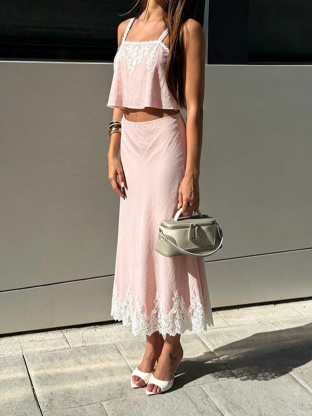 Pink Elegant Women's Long A-Line Skirt - Picture 4 of 7